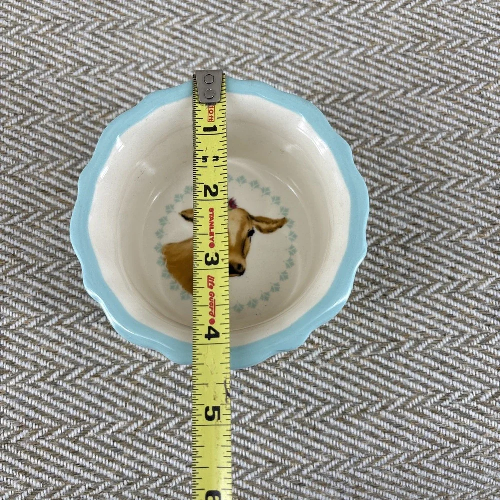 Pioneer Woman Ramekin‎ Cow Plaid Blue Gingham Design Custard